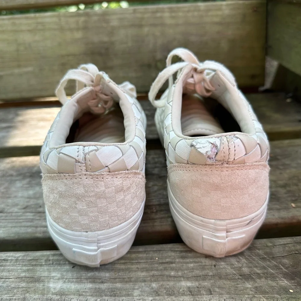 Vans Old Skool Woven Leather Checkerboard Sneakers Beige Men's Sz 8 Women's 9.5 - Picture 3 of 9